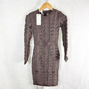 House of CB Lola Bandage Long Sleeve Midi Dress Size Small Charcoal